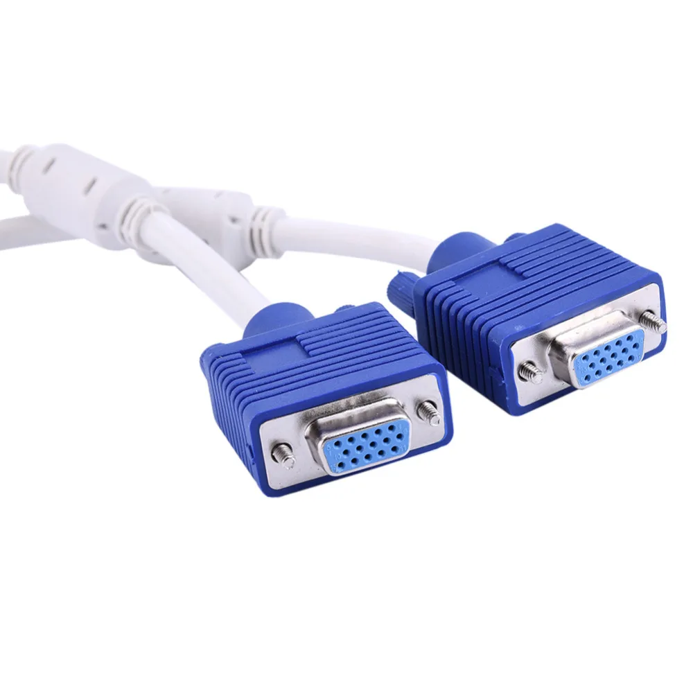 

VGA 15 Pin PC SVGA Male to 2 Dual Double Female Monitor Y Adapter Splitter Cable