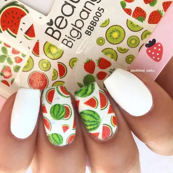 

BeautyBigBang Nail Stickers 1 Sheet Watermelon Kiwifruit image Fruit Design Manicure Nail Art Decoration Water Decals BBB005