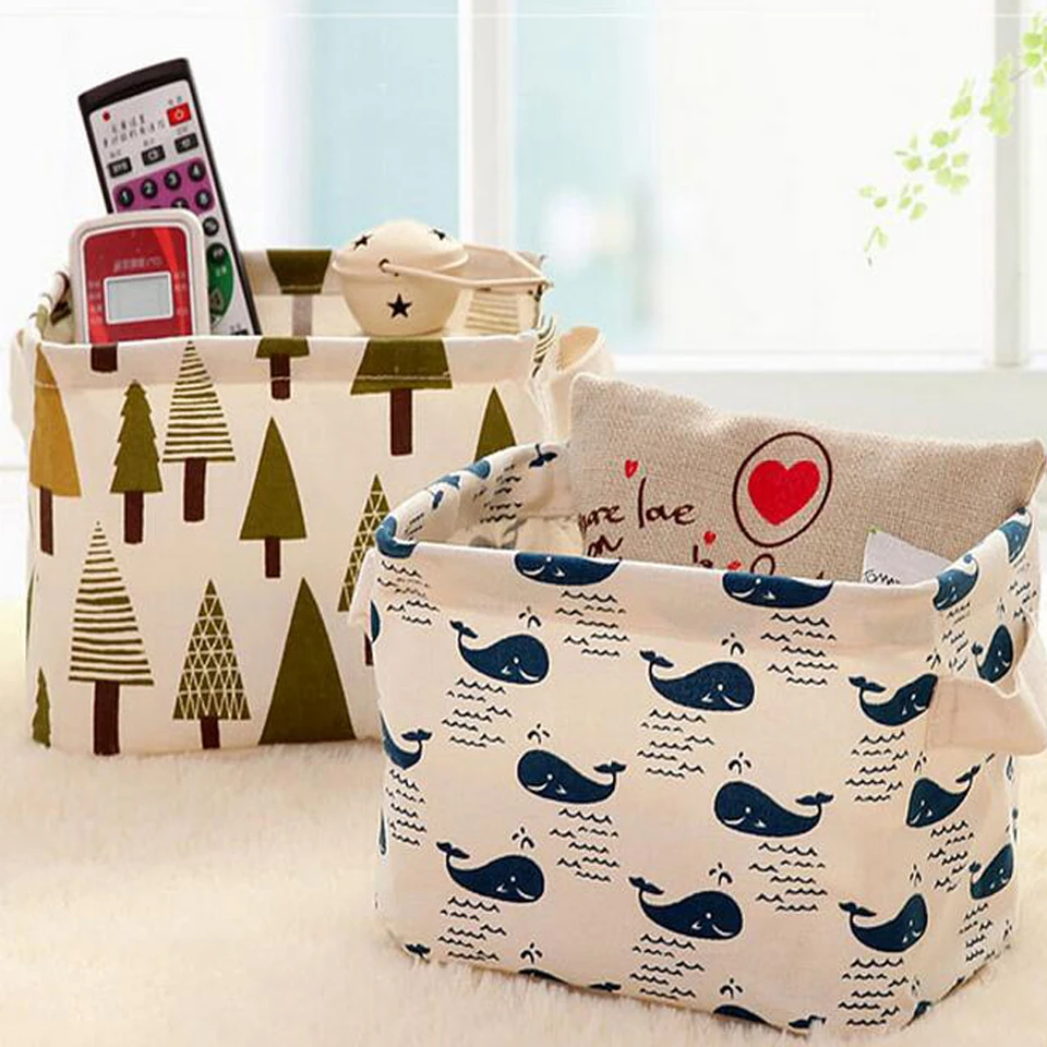 Korea Style Linen Desk Storage Box Simple Cute Jewelry Cosmetic Stationery Organizer Desk Organize Box(