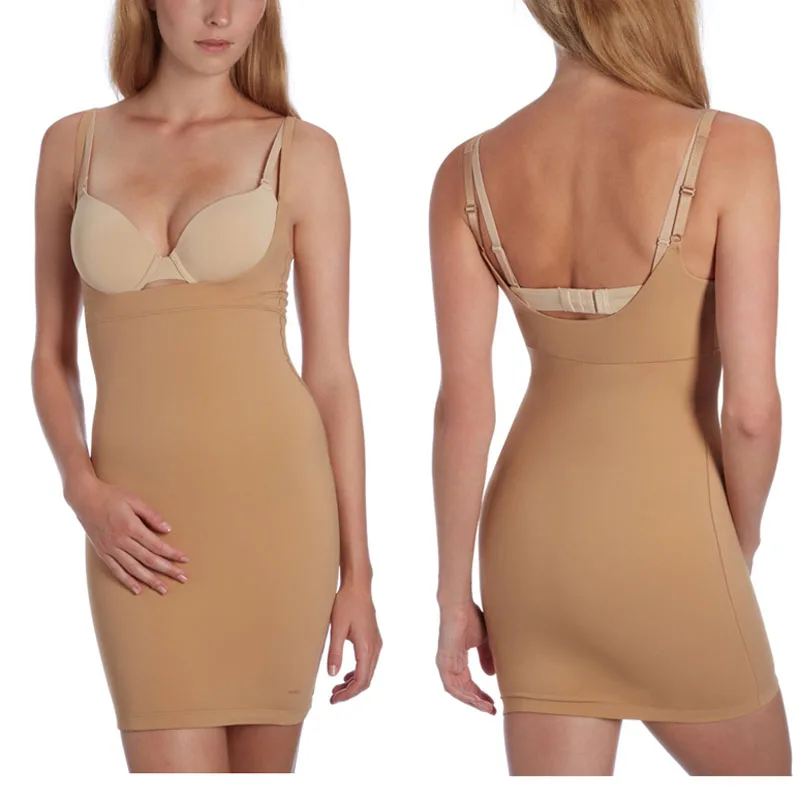 Womens Plus Size One Piece Seamless Medium Control Slips Slim Bottoming Shapewear Shapers Dress