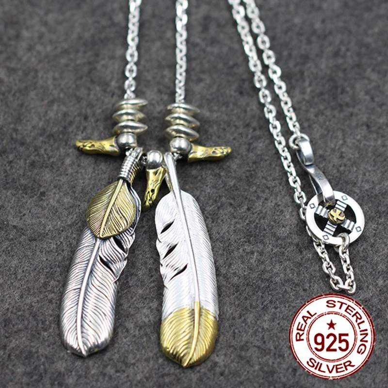 

s925 sterling silver pendant necklace personality fashion style feathers shape cross round bird set to send lover's gift