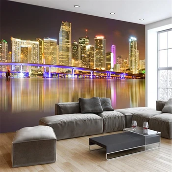 

beibehang Custom 3D Wallpaper Modern Simple Miami City Night Reflections Mural Background Wall Decorations