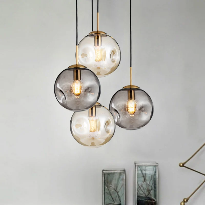 

Modern simple bump design ball single head pendant lamp Nordic creative plating amber glass restaurant decor E27 LED lighting