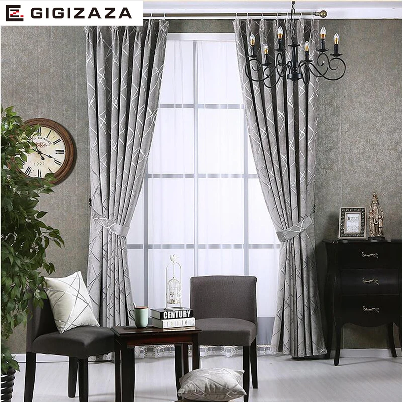 Newchenille blinds jacquard fabric curtain for livingroom silver GIGIZAZA black out custom size shade american style