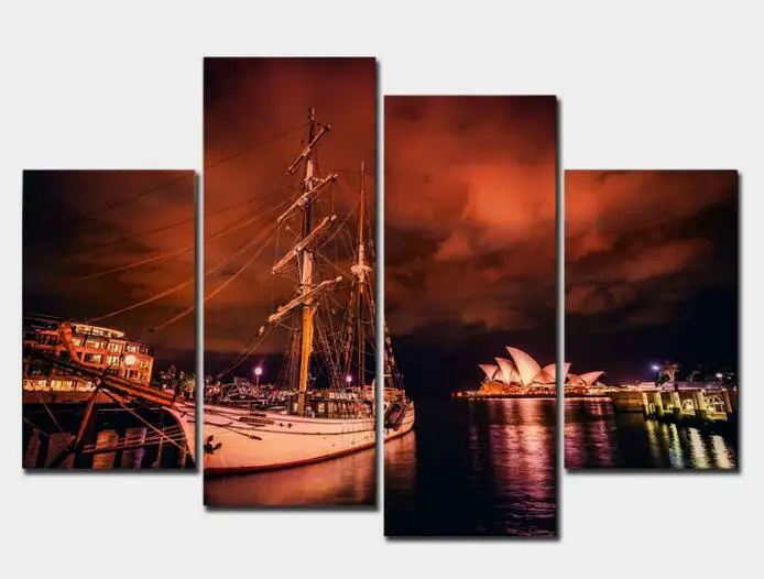 4 Pieces Of Wall Art Sydney Opera House Modern Fashion Art Mural Wall Posters Pictures, Oil