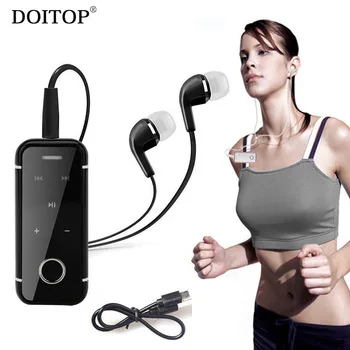DOITOP Collar Clip Handsfree Sport MP3 Music Stereo Wireless Bluetooth Headset Heahphone Earphone Earbud With Call Shock Tips O5