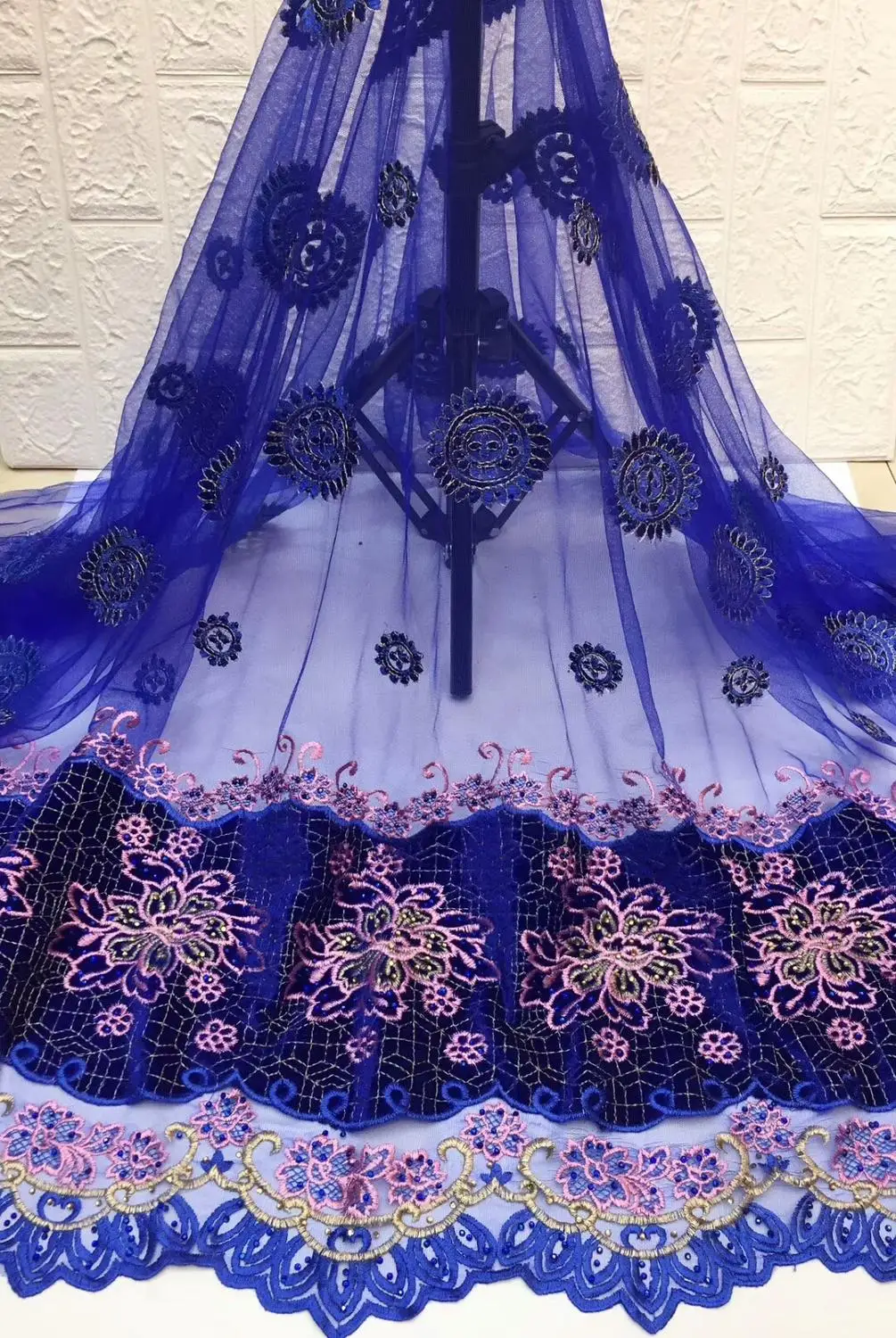 Latest African French Lace Fabric High Quality Tulle Net purple 5 Yards Embroidery Nigerian For Women | Дом и сад