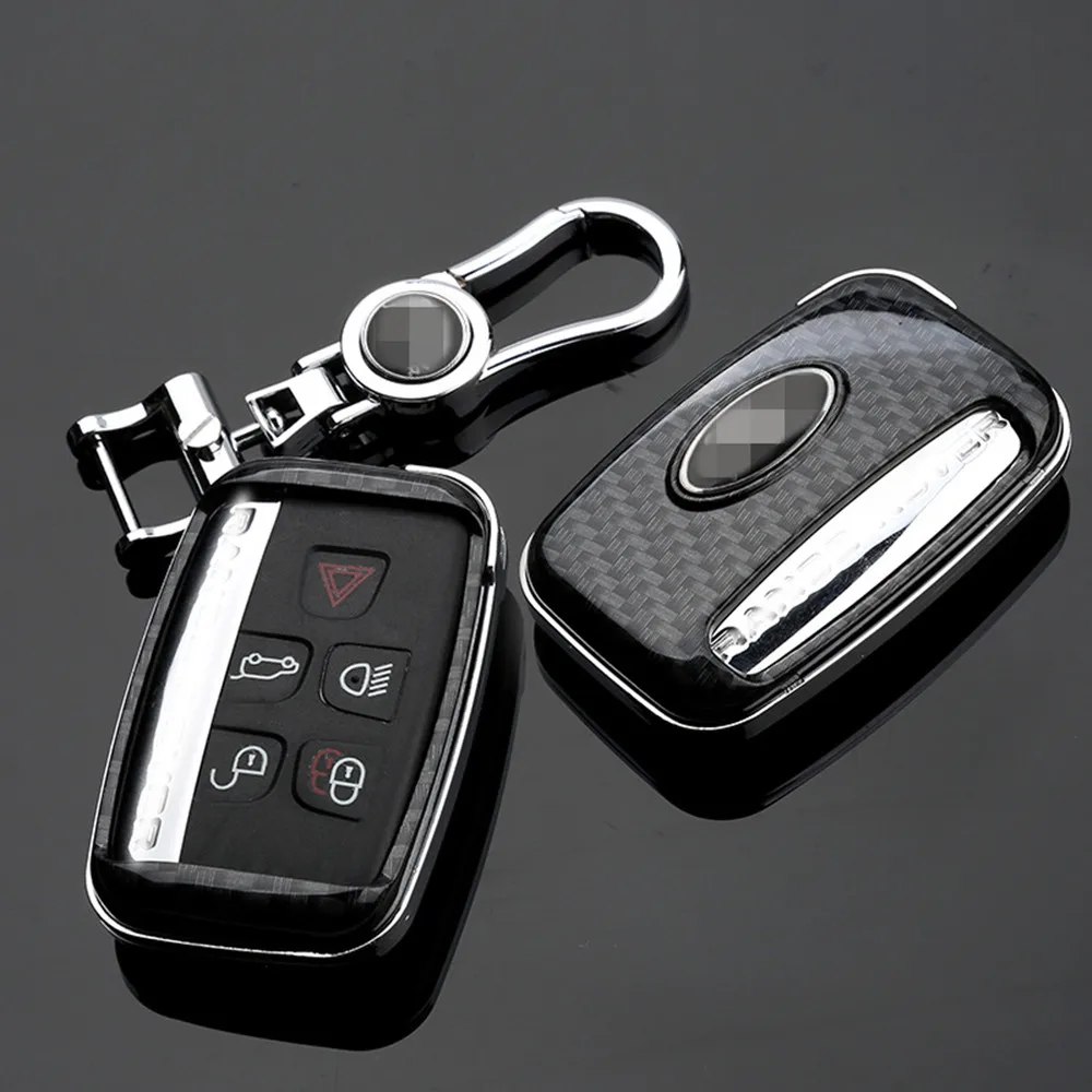 

Carbon Fiber Car Key Case Cover For Land Rover A9 Range Rover Smart Key Holder Key Chain Rings Car Keychain Key Fob Case Cover