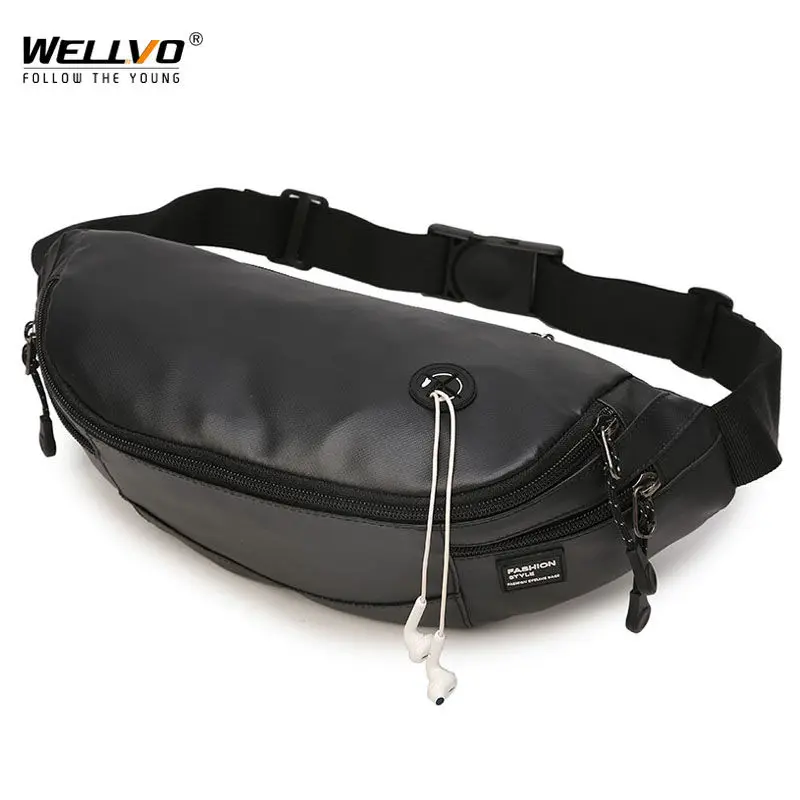 

Men's Multifunctional Nylon Waist Packs with Headphone Hole Portable Chest Bags Mini Shoulder Bag Phone Money Purse Pouch XA27WC