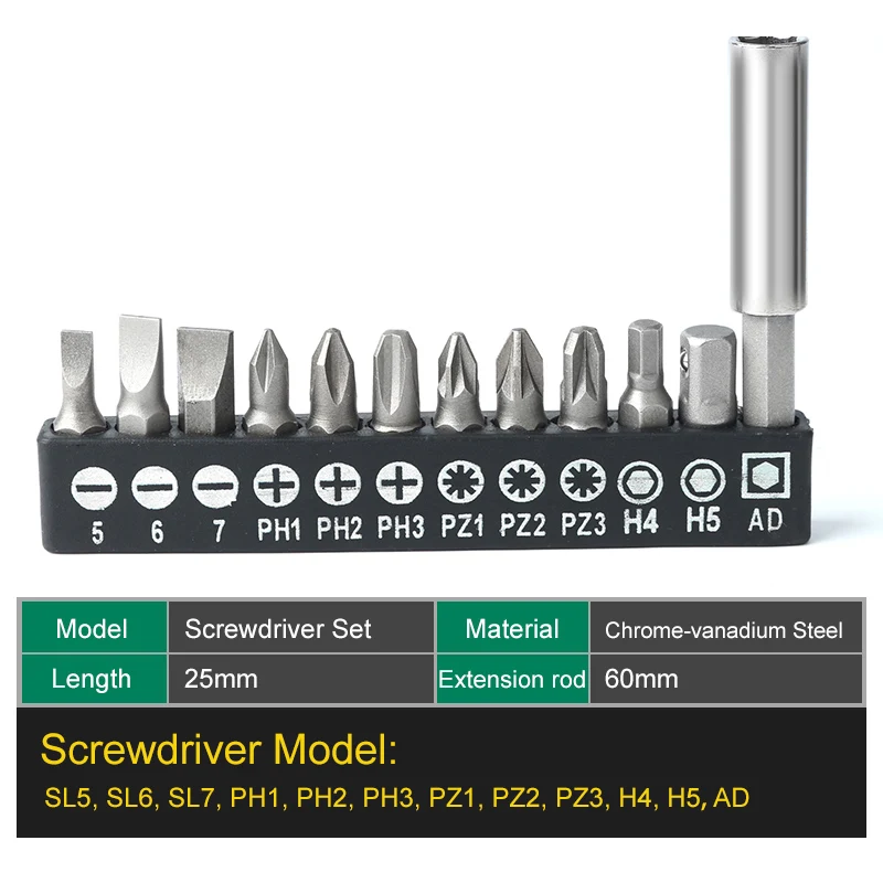 12 in 1 Screwdriver Bit Set SL PH PZ Hex Bits with Socket Adapter