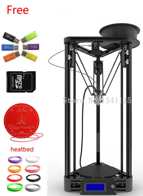 Reprap Delta Rostock Mini 3D Printer Machine impressora DIY Kit LCD 2015 Display Kossel Printer 3d
