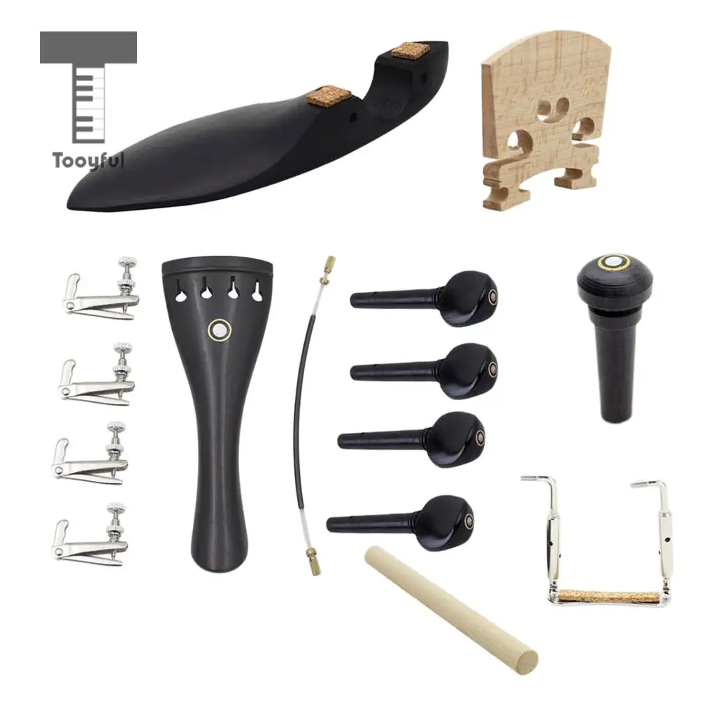 Tooyful 15 Pieces Ebony Soundpost Endpin Chinrest Screws Bridge for 4/4 Size Violin Fiddle Replacement Parts