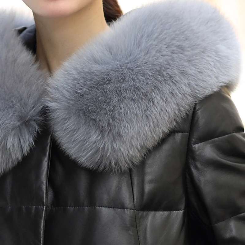 Новинка, зимняя женская куртка, европейский стиль, с капюшоном, теплая, овчина, пальто, большой размер, тонкая, длинная, женская, натуральная кожа, пальто, WK272