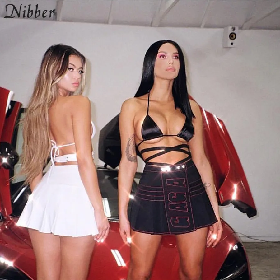 Nibber2019summer полые черные белые мини плиссированные юбки женские вечерние ночные женские элегантные уличные повседневные джинсовые юбки mujer
