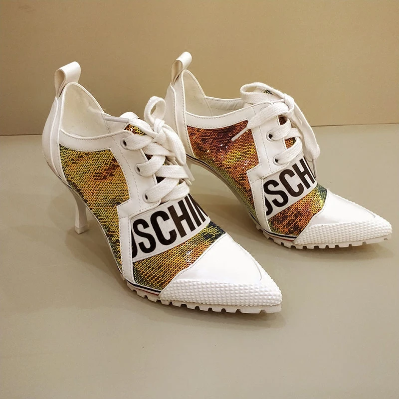 Корейская версия, туфли-лодочки женская обувь цветные женские туфли-лодочки с острым носком, на тонком высоком каблуке 7,5 см, на шнуровке женская обувь принцессы