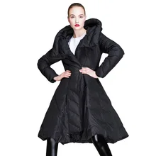 Новое поступление зимний женский пуховик бренд с капюшоном Асимметричная длинная куртка женская на молнии с кнопками толстое теплое пальто