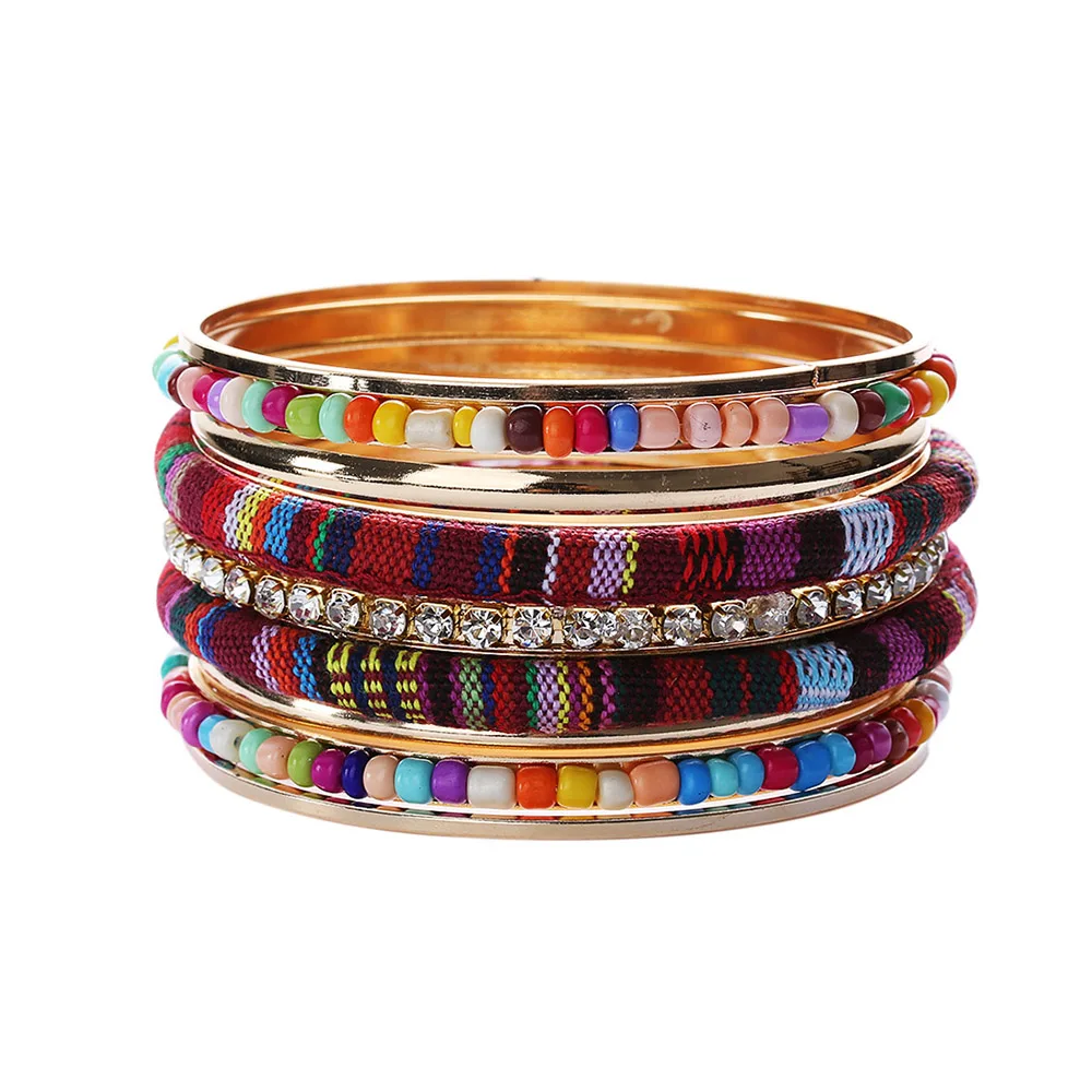 2017 новая мода богемный тканевый Набор браслетов из бусин многоцветный браслет на
