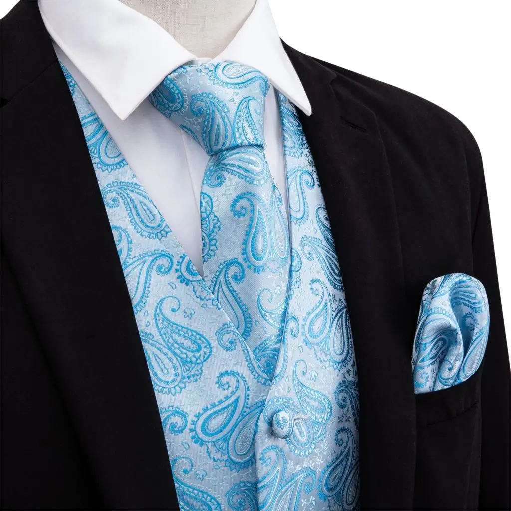 Barry. Wang дизайнерский мужской модный голубой жаккардовый тканый шелковый жилет жилеты платок галстук жилет костюм запонки набор