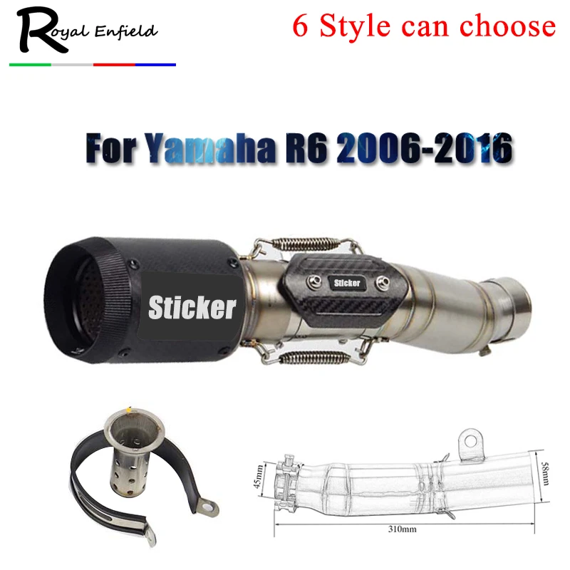 

For Yamaha R6 2006-2016 year Universal 60mm motorcycle exhaust pipe and r6 middle link pipe with DB killer whole set pipe R 6