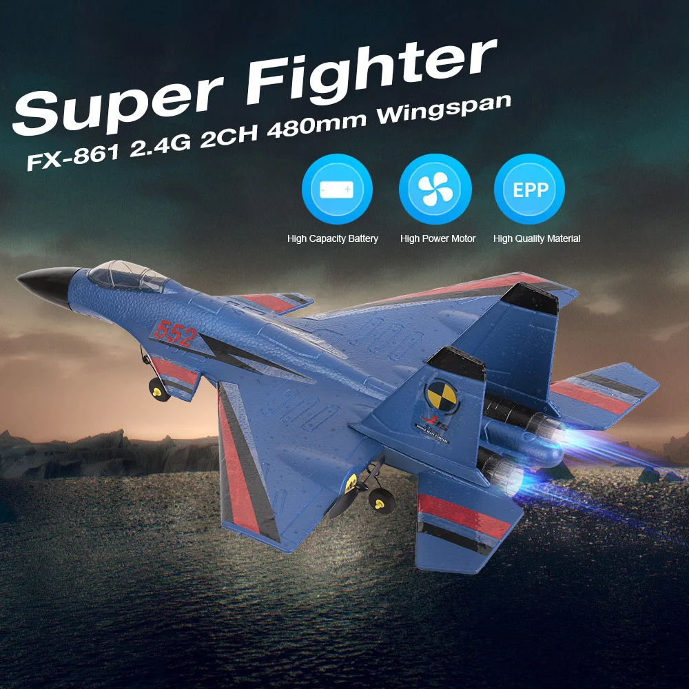 RC Airplane FX-861 2.4G 2CH 480mm Wingspan Remote Control Fighter Fixed Wing with Light EPP Aircraft RTF