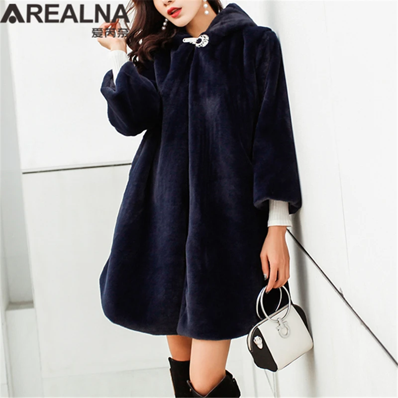 

Pink Black Winter Faux Fur Teddy Coat Women Harajuku Streetwear Mid Long Outerwear Hooded Warm Woman Coats Woman Manteau Femme