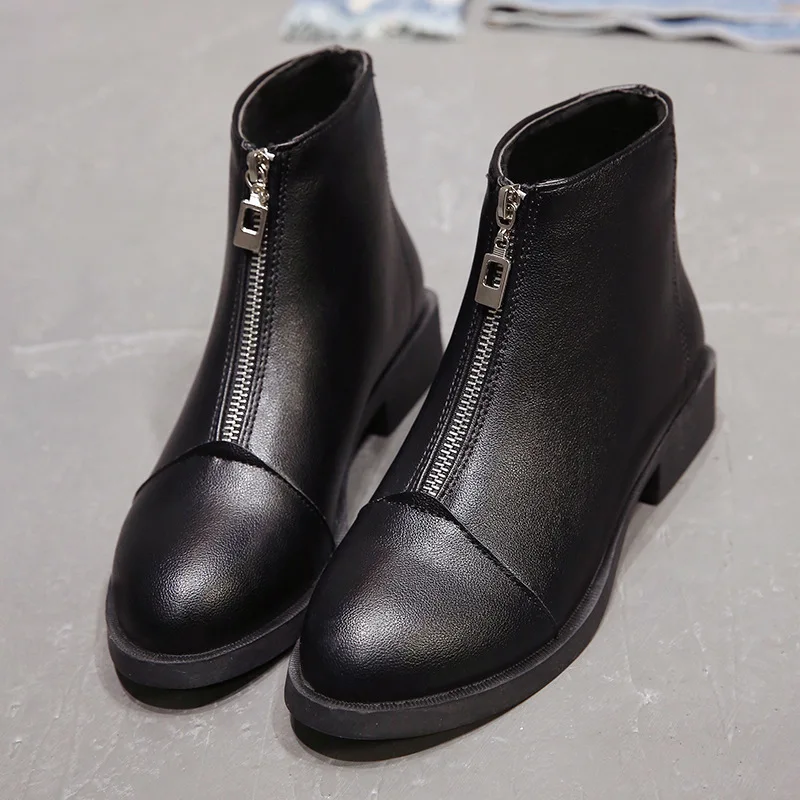 

New Fashion Flock Leather Lady Ankle Boots Square High Heels Platform Buckle Strap Front Zipper Women Boots Winter Shoes