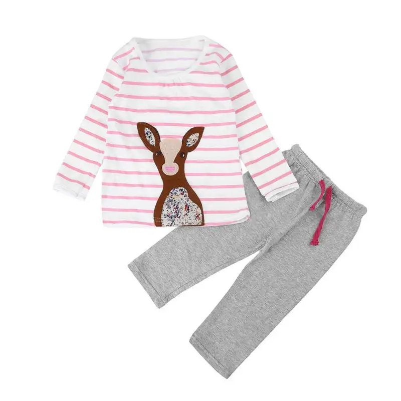

2pcs Baby Clothing Sets Autumn Striped Deer T-shirts+Pants 2PCS Baby Girls Outfits Set Newborn Girls Sports Clothes