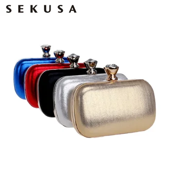 

SEKUSA Small Simple Rhinestones Evening Bags Crystal Wedding Handbags Diamonds Luxurious Shoulder Purse Clutches Bags