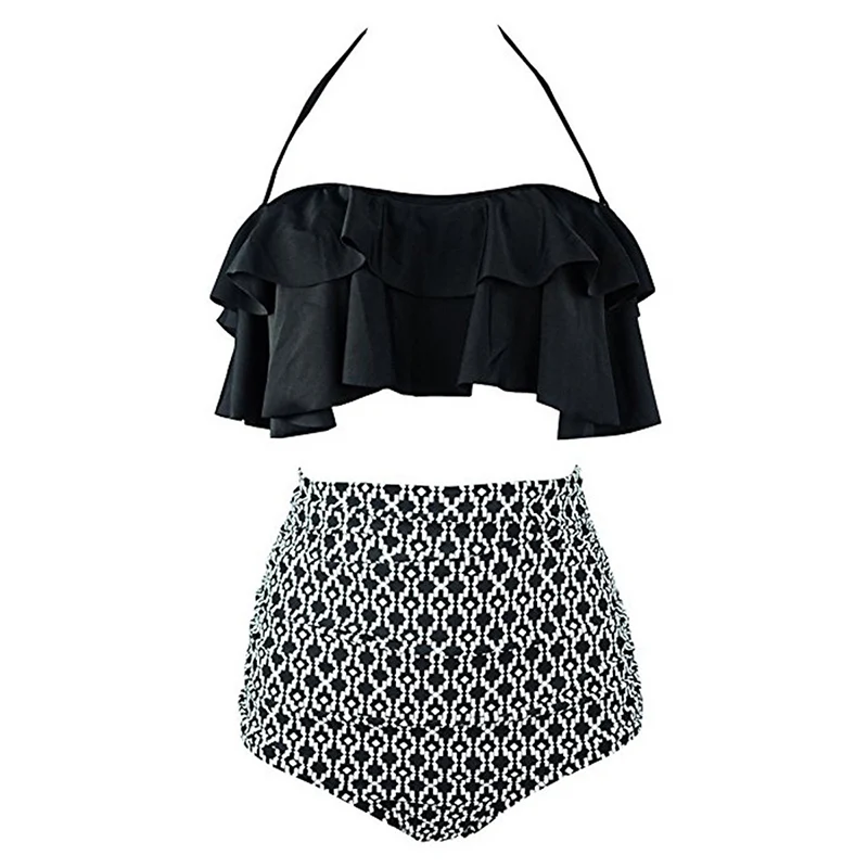 

High Waist Swimsuit Female Separate Plus Size Large Bikinis 2019 Ruffle Push Up Bikini Set Swimwear Women Bandage Bathing Suit