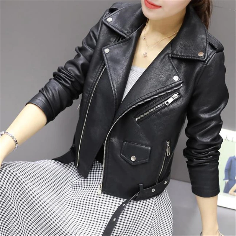 

Spring Autumn PU Leather Jacket Women Fashion Bright Colors Black Motorcycle Coat Female Short Soft Faux Leather Jackets SF847