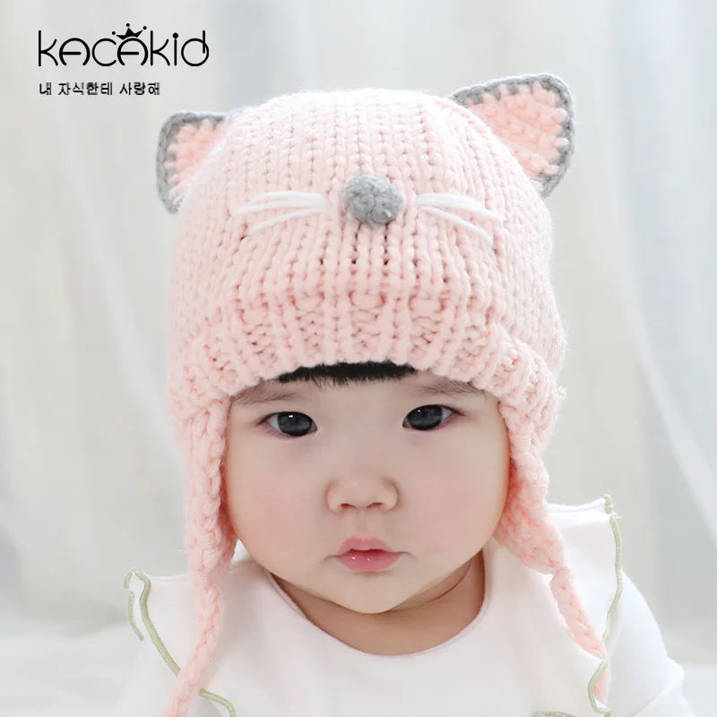 

Baby Hat Winter Unisex Knitted Cat Pattern Caps Kids Children Baby Boys Girls Cap Fashion Warm Children Baby Hats Infantil