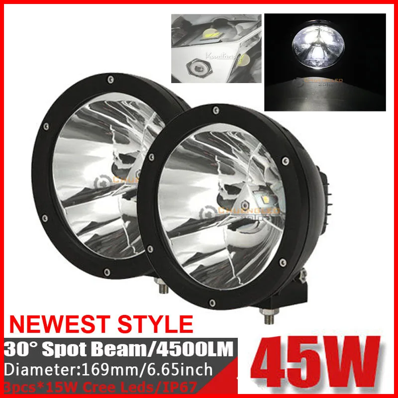 

2PCS 7" 45W CRE 3-LED*(15W) Driving Work Light Offroad SUV ATV 4WD 4x4 Spot Beam 4500lm 9-30V Fog Headlamp Replace HID Black
