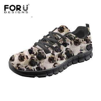 

FORUDESIGNS Cute Animal Pattern Women's Lightweight Sneakers Pug Dog Lover Casual Summer Walking Flat Shoes Ladies Lace-up Shoes