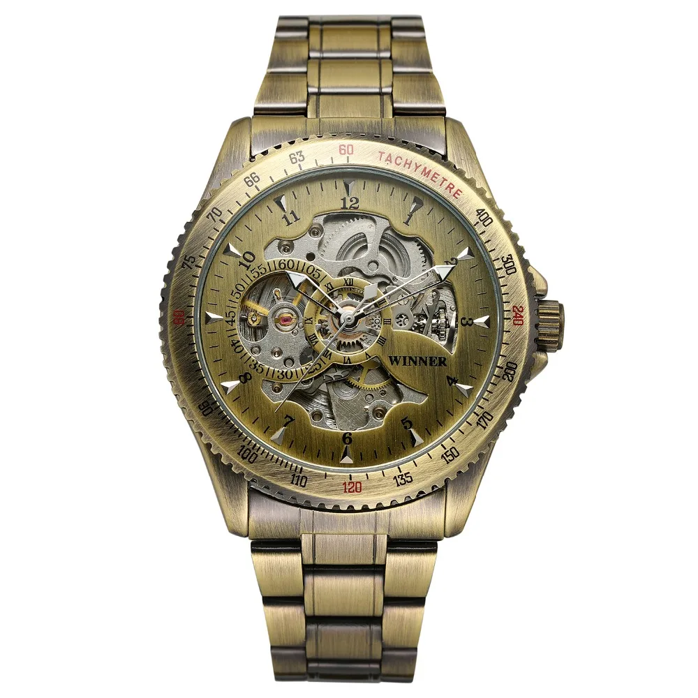Winner мужские часы с изображением скелета автоматические механические золотистые часы-скелетоны винтажные мужские часы s псевдо антикварные часы лучший бренд класса люкс