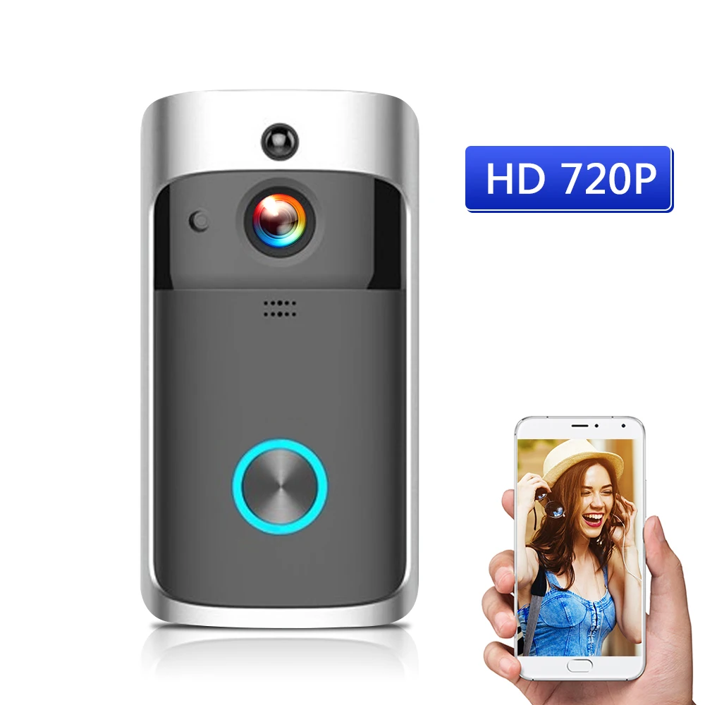 WiFi умный беспроводной дверной звонок безопасности Smart HD 720 P/1080 P визуальный домофон Запись видео домофон удаленный домашний мониторинг - Цвет: 720P Black
