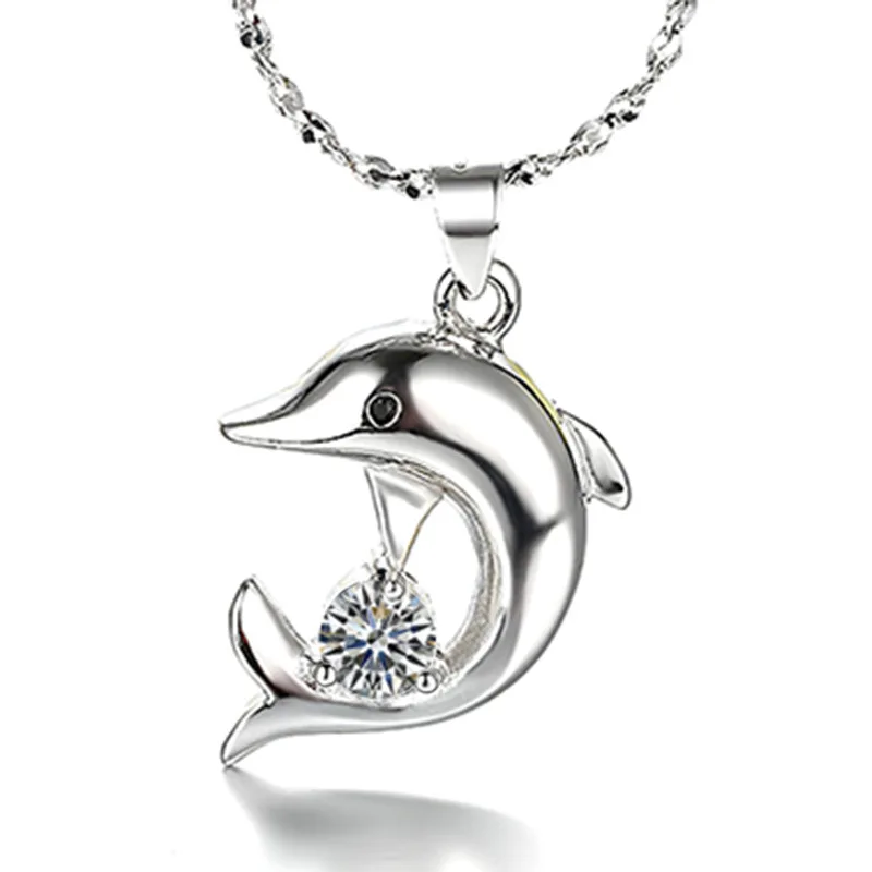 

925 Silver Fashion Elegant Dolphin Crystal Zircon Necklace Exquisite Silver Chain