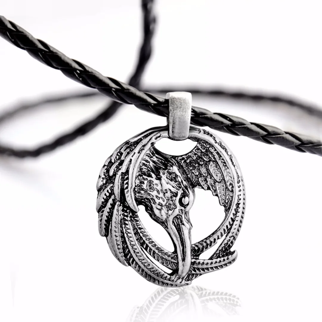 Nordic Viking Raven Crow Head Pendant Mens Black Leather Necklace Gift