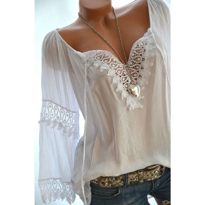 

Cotton Women Long Flare Sleeve T shirt Sexy Off Shoulder Lace Edge T-Shirt Women Solid Color Fashion Casual Tops Plus Size