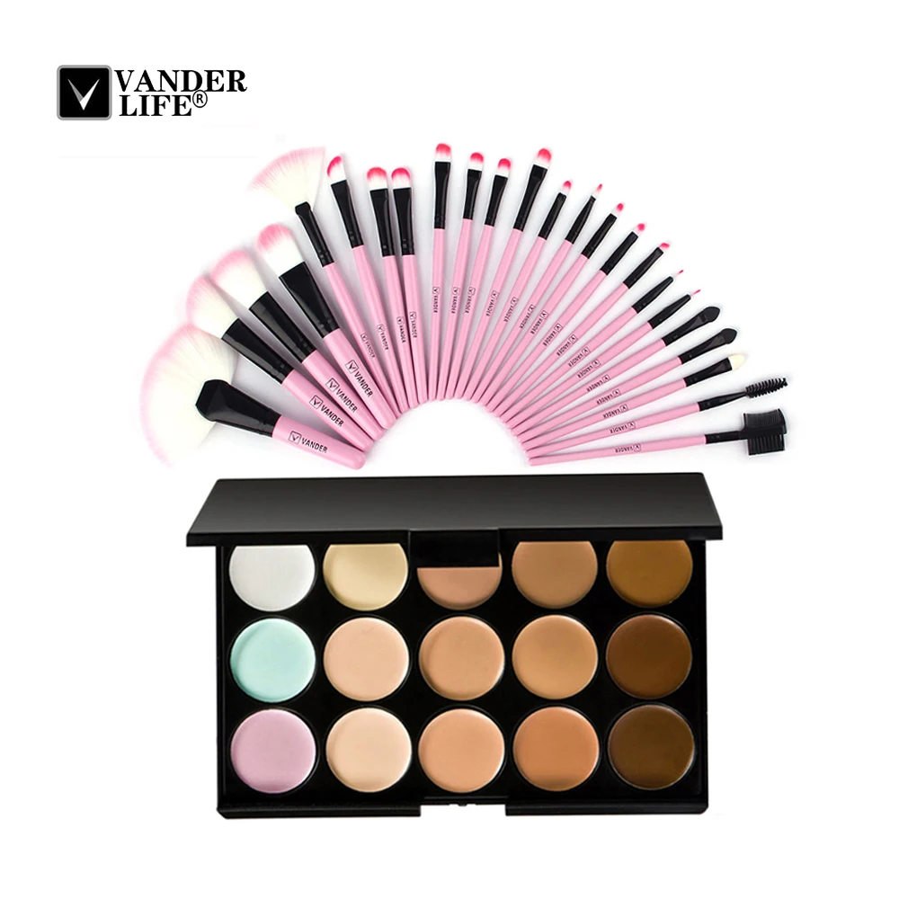 

New Professional 22pcs/kits Makeup Brushes Set + 15 Colors Foundation Contour Face Cream Cosmetic Palette Styling Brushes Sets