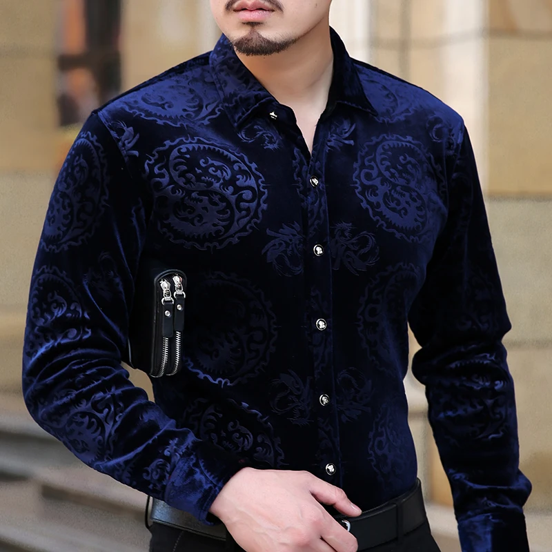Mu Yuan Yang 2018 Новая мода плюс бархат утолщение Slim Fit рубашки мужские с длинным