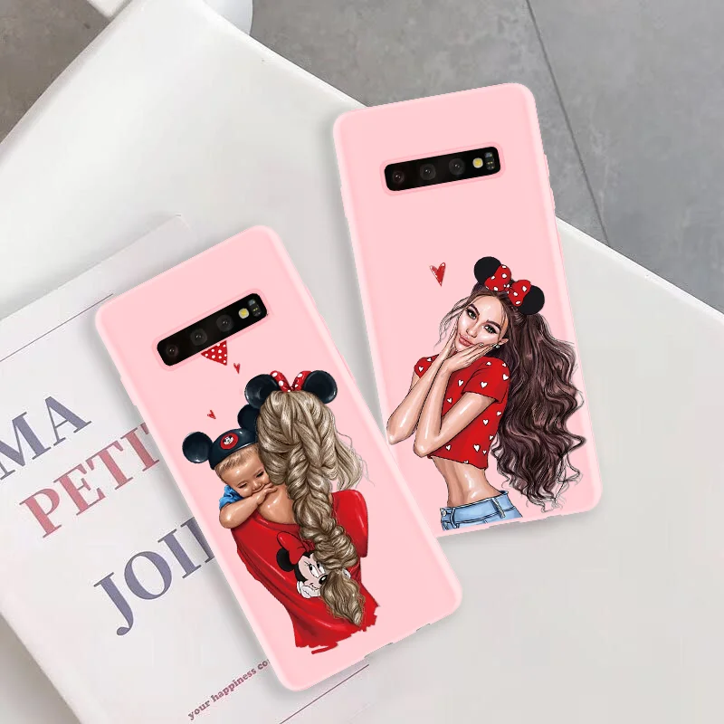 

Black Brown Hair Baby Mom Girl Queen Case For TPU Samsung Galaxy A50 A40 S8 S9 Plus S7 Edge M10 M20 M30 A30 A70 Note 8 9 5 Cover