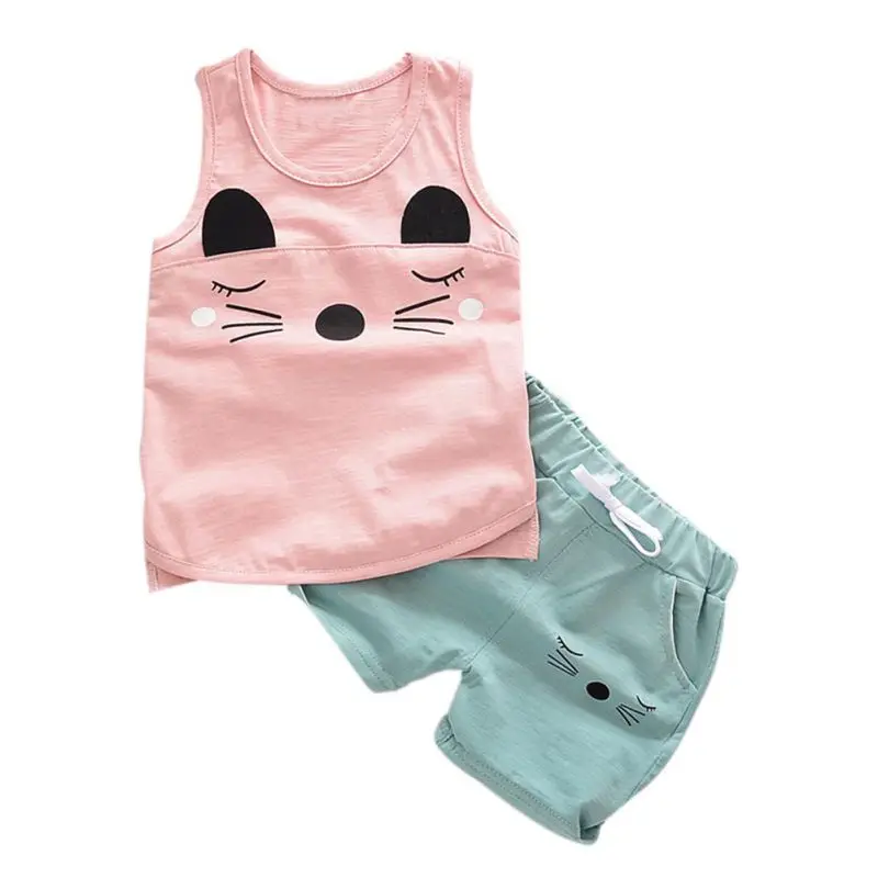 

Summer New Cute Lovely Baby Sleeveless Vest 100% Cotton Tops Fashion Casual Shorts Girls Boys Sets Baby Clothes