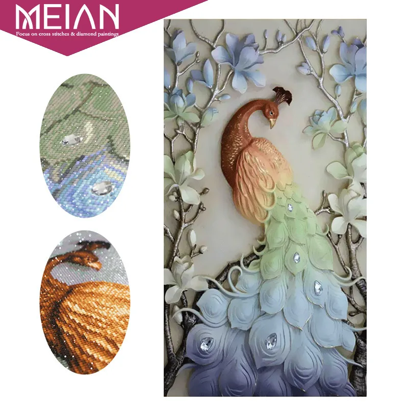 Meian Special Shaped Diamond Embroidery Animal Peacock 5D Diamond Painting Cross Stitch 3D Diamond Mosaic Decoration