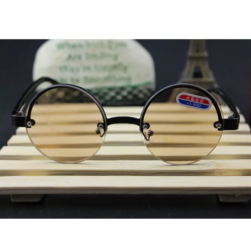 Большая распродажа Ретро Круглые бескаркасные очки часы для чтения коричневые линзы очки для чтения мужские Wo мужские очки для дальнозоркости