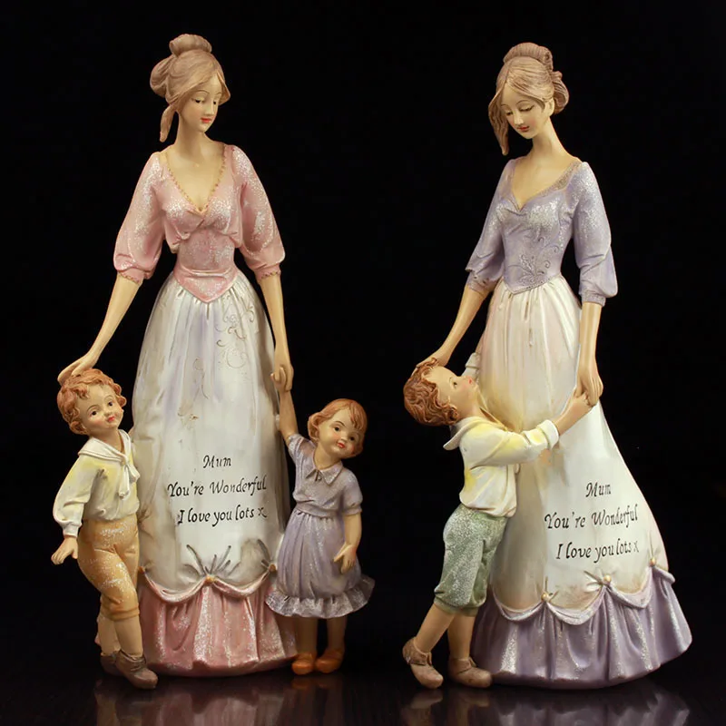 

High Quality European Resin Mother Child Ornament Craft Home Table Mom Children Figurines Miniatures People Decoration Love Gift