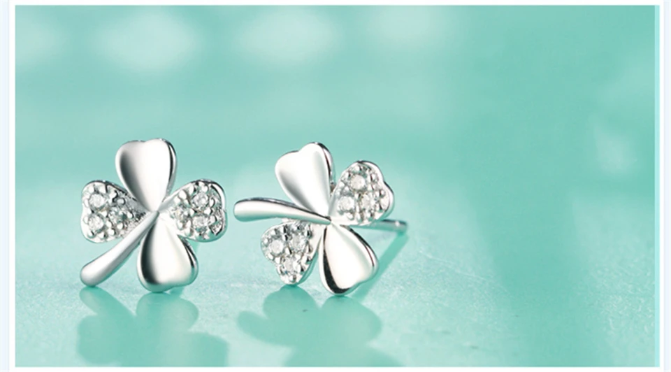 d PISSENLIT Women Jewelry White Rhinestone Stud Earrings pendientes mujer moda 2019 New Silver Clover Wedding Stud Earring brincos