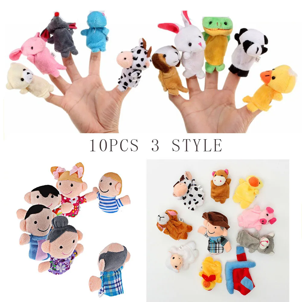 10Pcs/Set Difference 3 Style Plush Puppets Finger Mini Baby Animal