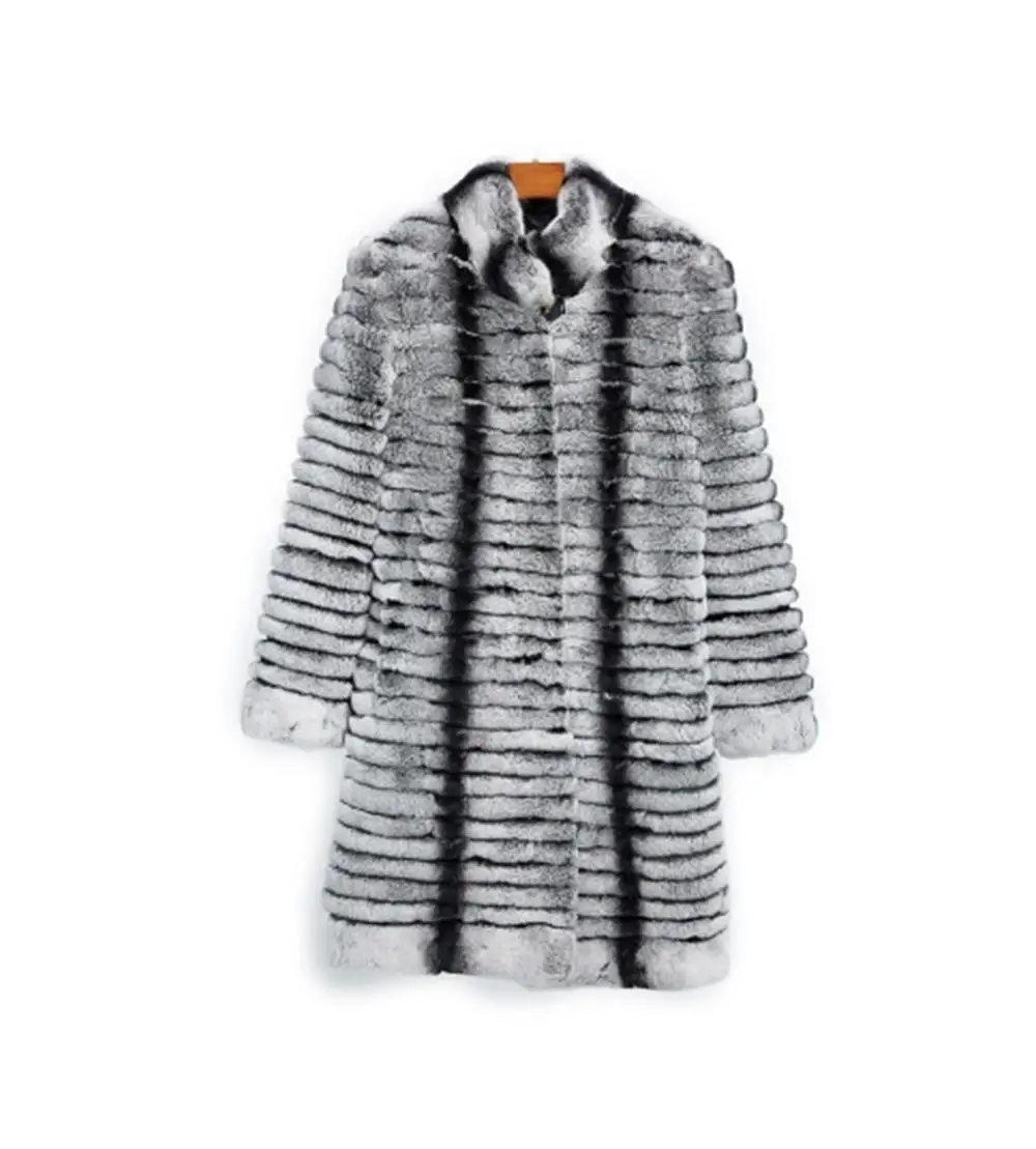 

70cm/90cm Long Fine Grey Stripes Rex Rabbit Fur/Chinchilla Fur Coat/Grey Striped Outwear/Plus Size Custom Fur Coats Women Plus