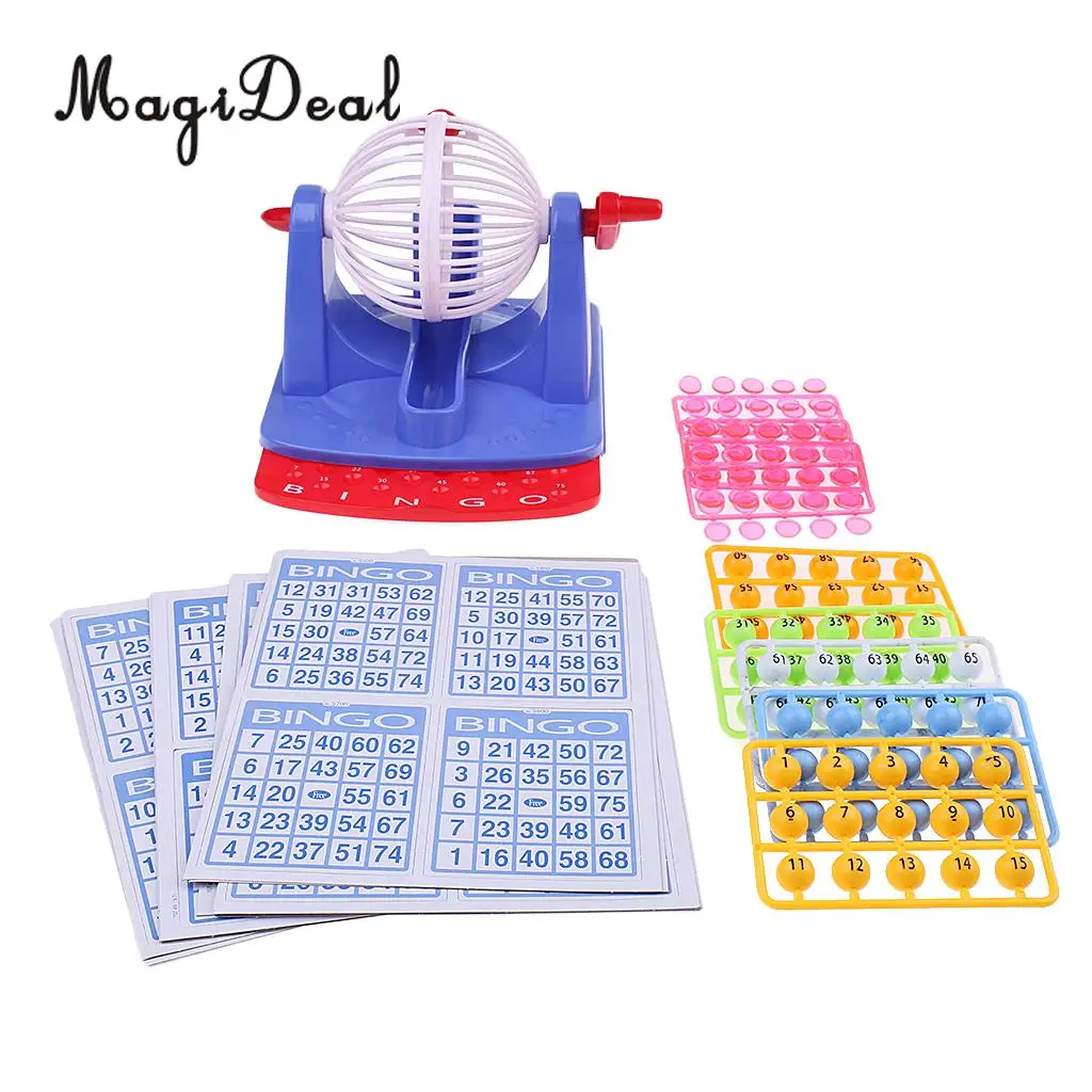 Plastic Bingo Game Set with Cage Card and Balls Full Game for Kids Children Traditional Games