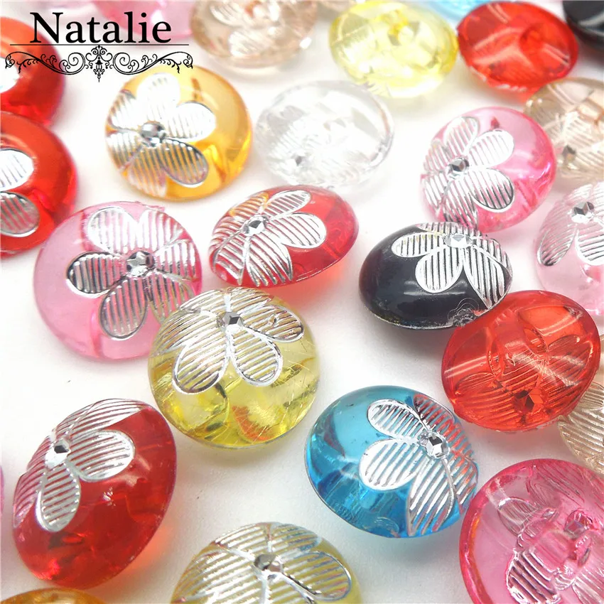 50pcs 12.5mm Transparent baby beautiful multicolour candy flower buttons accessories diy Plastic